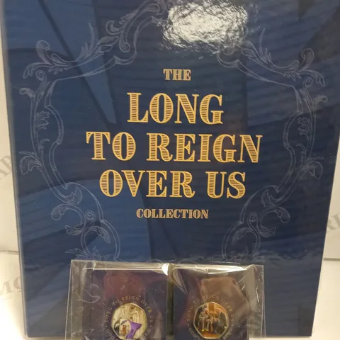 THE LONG TO REIGN OVER US COLLECTORS BOOK WITH ASSORTED COLLECTABLE 50P COINS