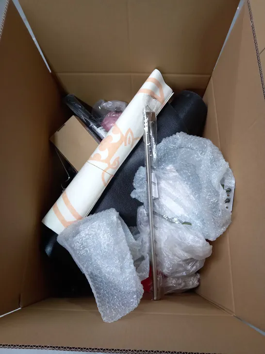 LARGE BOX OF HOUSEHOLD ITEMS TO INCLUDE, HOT WATER BOTTLE, WRIST BRACE STRAP AND SHOWER HEAD