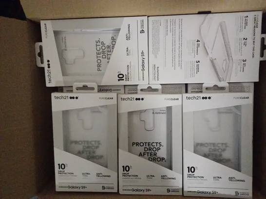 LOT OF APPROXIMATELY 79 BRAND NEW BOXED TECH 21 PURECLEAR CASE WITH 10FT DROP PROTECTION, ULTRA-THIN AND ANTI-YELLOWING FOR SAMSUNG GALAXY S9+ T21-5841 CLEAR