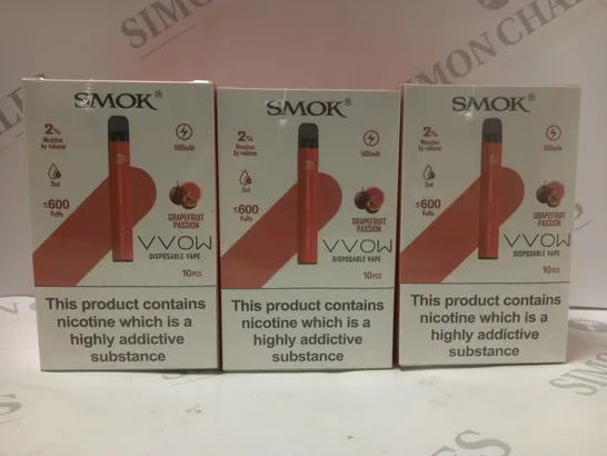 BOX OF APPROX 30 SMOK 2% VVOW GRAPEFRUIT PASSION DISPOSABLE VAPES 