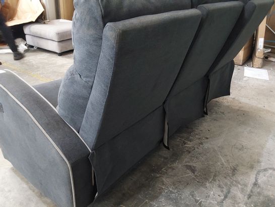 DESIGNER CHARCOAL FABRIC MANUAL RECLINING 3 SEATER SOFA WITH CONTRASTING TRIM