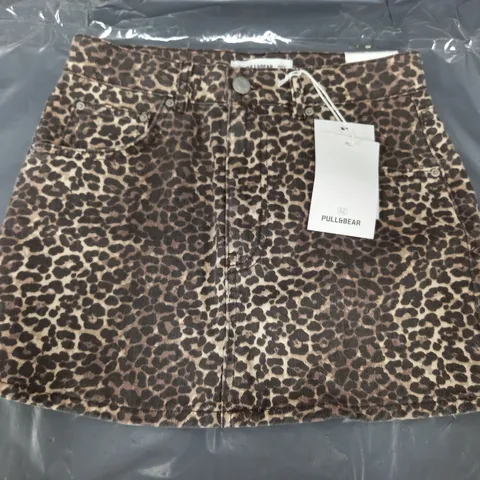 PULL & BEAR DENIM LEOPARD PRINT SKIRT - SMALL