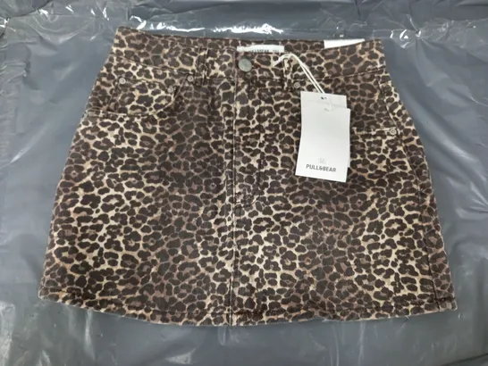 PULL & BEAR DENIM LEOPARD PRINT SKIRT - SMALL