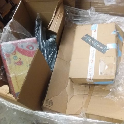 PALLET OF ASSORTED HOMEWARE ITEMS SUCH AS TOYS, BACKPACKS, OUTDOOR STEPS ETC