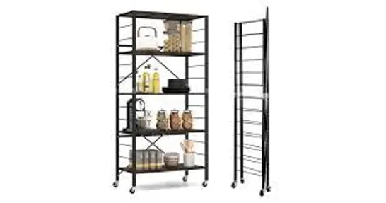 BOXED COSTWAY 5 TIER FOLDABLE STORAGE SHELF KITCHEN UNIT DETACHABLE WHEEL ANTI-TOPPLING SYSTEM