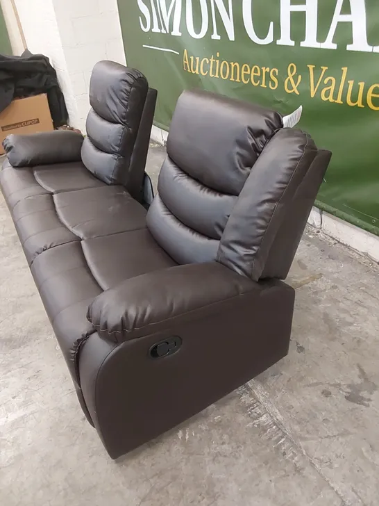 DESIGNER SORRENTO BROWN 3 SEATER MANUAL RECLINER SOFA