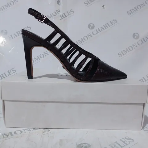 BOXED PAIR OF REISS DAPHNE SLINGBACK HEELS IN POMEGRANATE UK SIZE 6