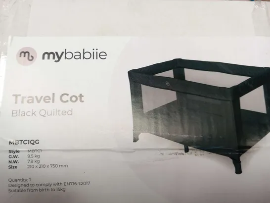 BOXED MY BABIIE TRAVEL COT BLACK QUILTED MBTC1QG 