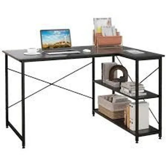 BOXED COSTWAY 48'' REVERSIBLE L SHAPED COMPUTER DESK HOME OFFICE TABLE ADJUSTABLE SHELF - BLACK