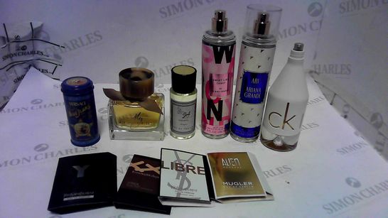 LOT OF A LARGE QUANTITY OF ASSORTED UNBOXED FRAGRANCE ITEMS, TO INCLUDE BURBERRY, VERSACE, CALVIN KLEIN, ETC
