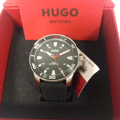 BOXED HUGO BOSS BLACK STRAP WRIST WATCH