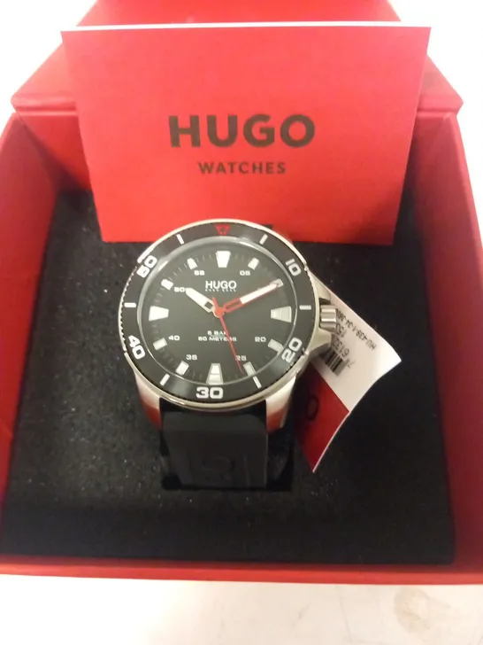 BOXED HUGO BOSS BLACK STRAP WRIST WATCH