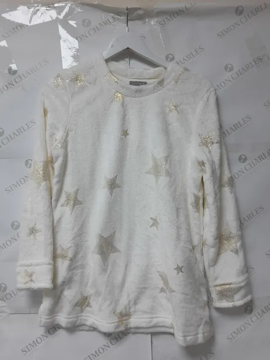 COZEE HOME LADIES FLEECE LOUNGEWEAR SET WHITE WITH GOLD STARS SIZE S