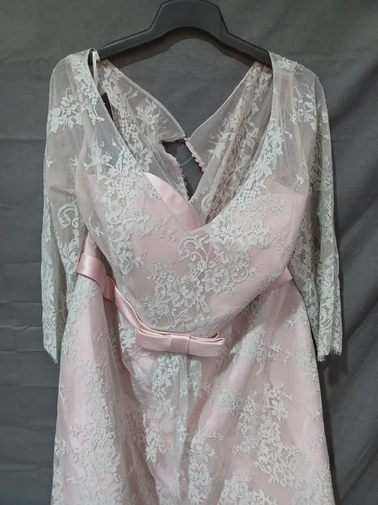 WHITE ROSE LOU LOU OCCASIONS FLORAL MESH DRESS PINK/WHITE - SIZE 26