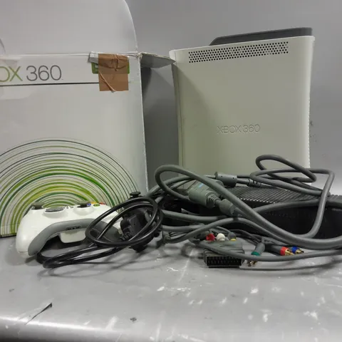 BOXED XBOX 360 CONSOLE WITH CABLES, POWER LEAD AND CONTROL