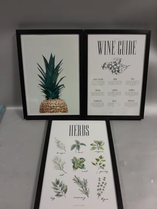 SET OF 3 FOOD/DRINK THEMED FRAMED PICTURES 