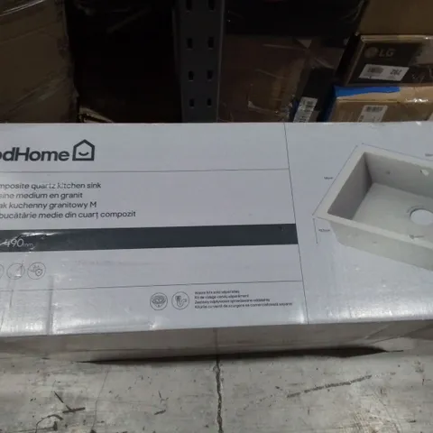 BOXED GOOD HOME MEDIUM COMPOSITE QUARTZ KITCHEN SINK - 60MM / 55X46X19.5 CM