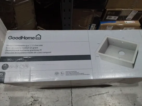 BOXED GOOD HOME MEDIUM COMPOSITE QUARTZ KITCHEN SINK - 60MM / 55X46X19.5 CM