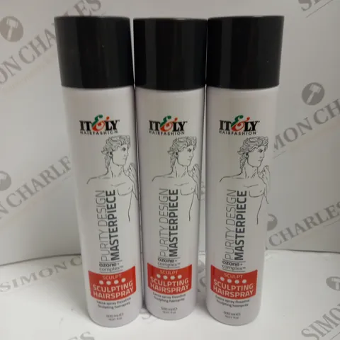 GROUP OF 3 ITELY HAIRFASHION PURITY DESIGN MASTERPIECE MODELLING HAIRSPRAY 500ML CANS