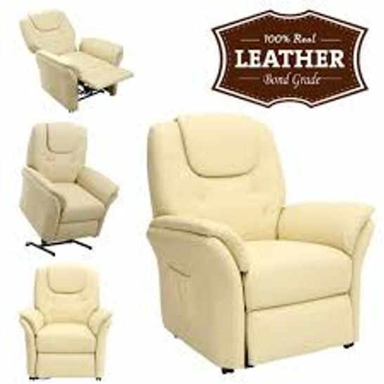 BOXED DESIGNER WINDSOR CREAM LEATHER POWER RISE & RECLINING EASY CHAIR (2 BOXES)