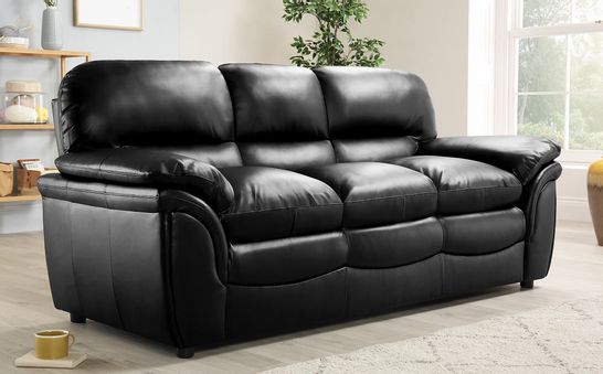 BOXED ROCHESTER BLACK LEATHER THREE SEATER SOFA