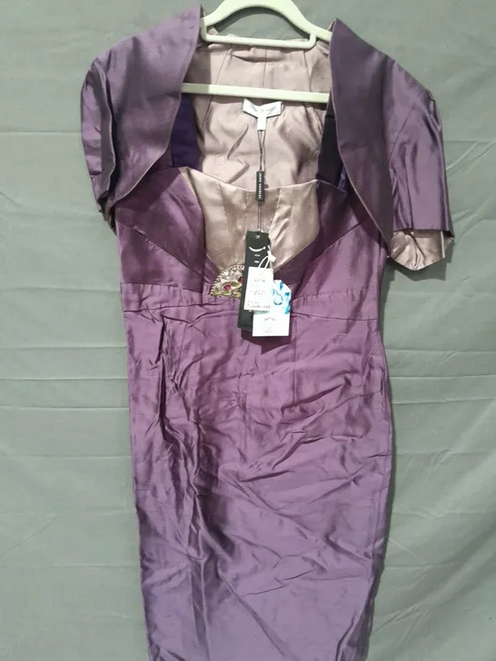 JOHN CHARLES PURPLE EMBELLISHED DRESS WITH SHOULDER JACKET - 12