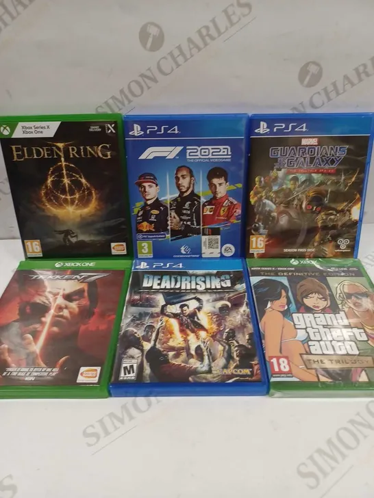 LOT TO CONTAIN 6 X ASSORTED XBOX ONE & PS4 GAMES, INCLUDES GTA, TEKKEN, ELDEN RING, DEAD RISING ETC 