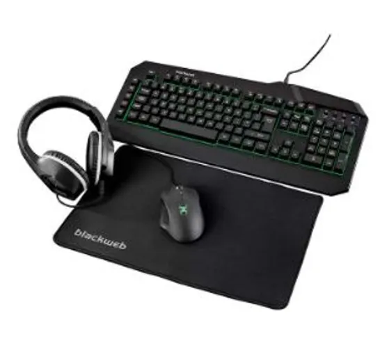 BRAND NEW BOXED BLACK WEB 4 IN 1 GAMING KIT INCLUDING; MOUSE, KEYBOARD, HEADSET AND MOUSE MAT