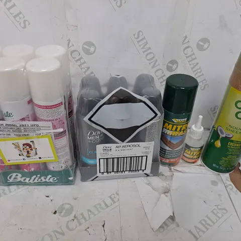 ASSORTED AEROSOLS TO INCLUDE BATISTE DRY SHAMPOO , DOVE DEODORANT , MITRE FAST  ,  ETC - COLLECTION ONLY 