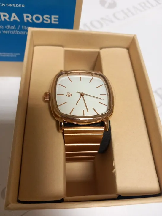 BOXED LARA ROSE WHITE DIAL ROSE GOLD WRIST WATCH