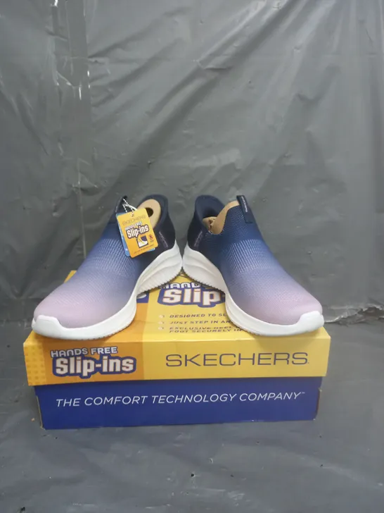 SKECHERS HANDS FREE SLIP INS TRAINERS NAVY/PURPLE SIZE 5