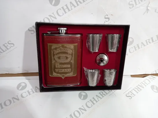 BOXED JACK DANIELS HIP FLASK AND SHOT GLASSES GIFT SET 