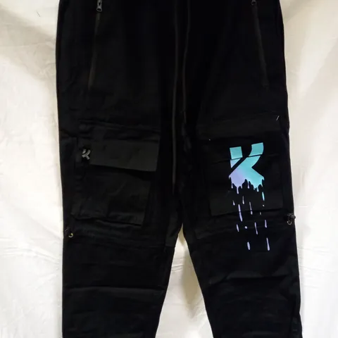 KOI VEGAN `THE WHIPTAIL` BAGGY CARGO TROUSERS - SIZE XL BLACK