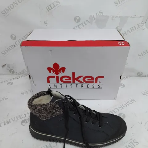 BOXED RIEKER LACE UP WATER RESISTANT BOOT IN NAVY SIZE 7.5 