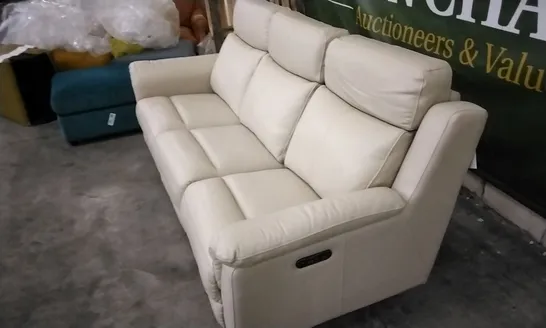 QUALITY DESIGNER CREAM LEATHER ELECTRIC RECLINING 3 SEATER SOFA