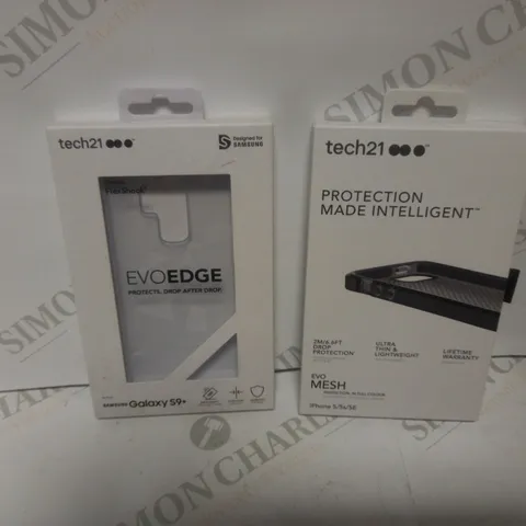 APPROXIMATELY 79 BRAND NEW BOXED TECH 21 ELECTRICAL CASES TO INCLUDE; - 59 EVO MESH IPHONE 5/5S/SE BLACK AND 20 EVO EDGE SAMSUNG GALAXY S9+ CLEAR PHONE CASES