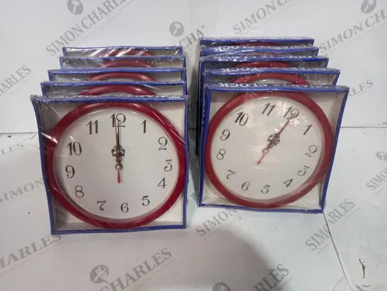 BOX OF APPROX 10 SMALL RED QUARTZ CLOCKS