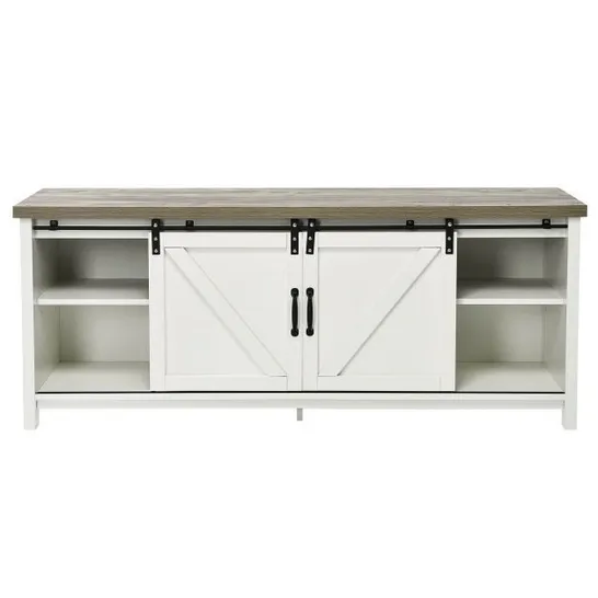 BOXED COSTWAY MODERN TV CABINET FOR 60" WOODEN MEDIA STORAGE SHELVES STAND W/ CABINETS - WHITE