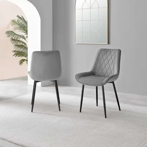 PAIR OF BOXED PALERMO GREY VELVET MODERN DINING CHAIRS