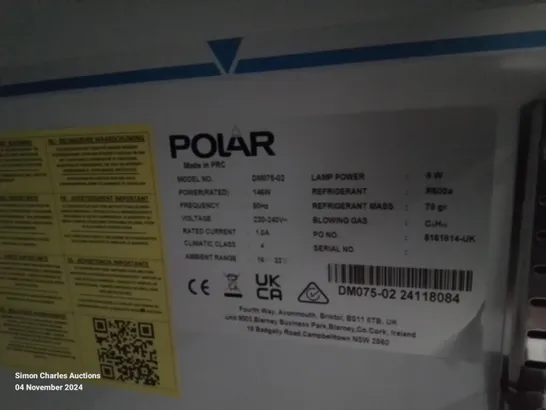 POLAR COMMERCIAL GLASS FRONT DISPLAY FRIDGE - UNPROCESSED RAW RETURN 