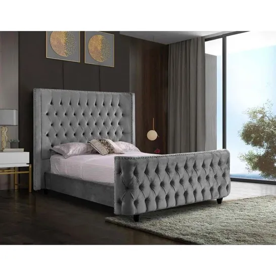 HARMONY SUPER KING PLUSH VELVET GREY BED (4 PARTS)