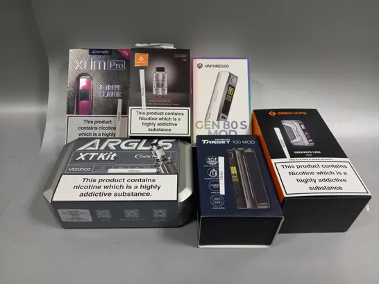 BOX OF APPROXIMATELY 10 ASSORTED E-CIGARATTES TO INCLUDE VAPORESSO, GEEKVAPE, OXVA ETC