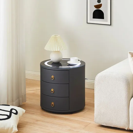 BOXED BROOKLINE LED LIGHT BEDSIDE TABLE/CHARGING STATION IN BLACK