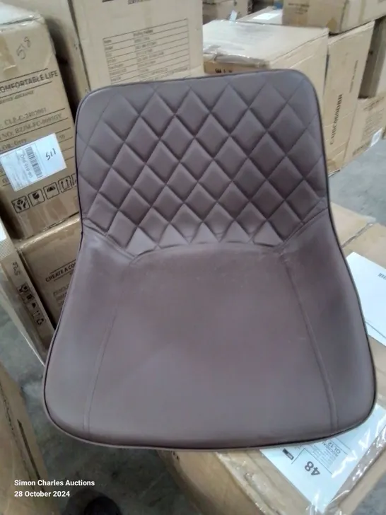 BOXED PAIR OF FAUX LEATHER UPHOLSTERED BROWN BAR STOOLS