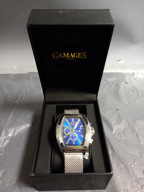 GAMAGES DIVERGENCE STEEL BLUE DIAL WATCH 