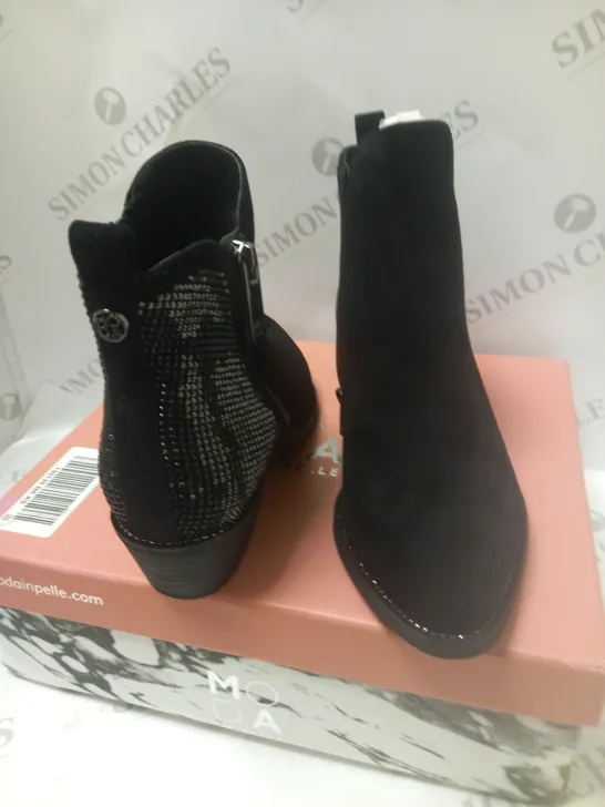 BOXED KATREENA BLACK SUADE EMBELLISHED ANKLE BOOT