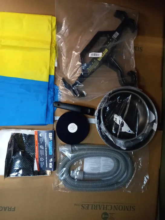 LOT OF ASSORTED ITEMS TO INCLUDE PAN SET, PLASTIC TUBING, FOIL INSULATION, HEAVYWEIGHT TACTICAL HANGER  