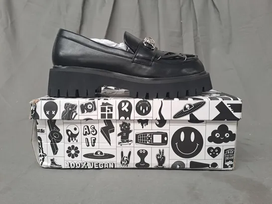 BOXED PAIR OF KOI VEGAN SILENT DUSK PENTAGRAM LOAFERS IN BLACK UK SIZE 7