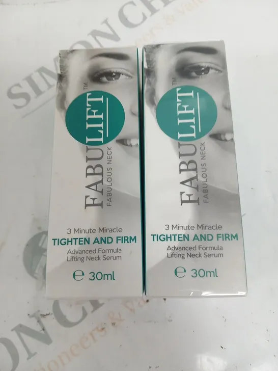 2 BOXED FABULIFT 3 MINUTE MIRACLE TIGHTEN AND FIRM ADVANCED LIFTING NECK SERUM 30ML