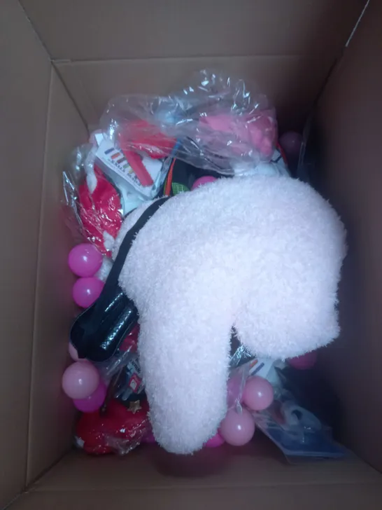 LARGE BOX OF ASSORTED TOYS AND GAMES TEDDIES, SKIPPING ROPE AND MASKS